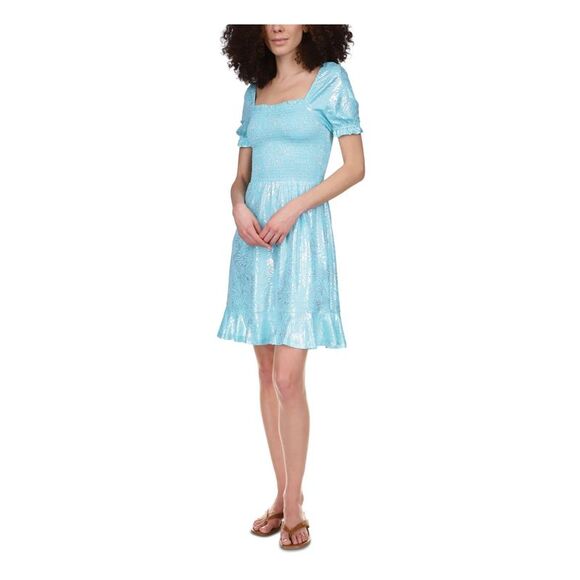 MICHAEL MICHAEL KORS Dresses & Skirts - MICHAEL MICHAEL KORS Womens Aqua Unlined Ruffle Hem Pouf Sleeve Peasant Dress S